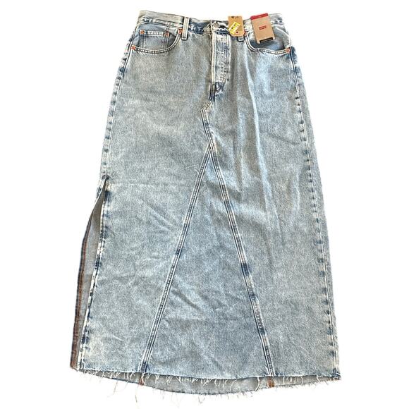 NWT Levi's Icon Maxi Skirt Side Slit Raw Hem Light Wash Denim Blue Women's Sz 3 - Picture 4 of 10